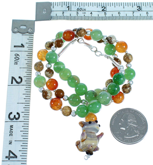 Southwest Multicolor And Sterling Silver Squirrel Bead Necklace SX114949
